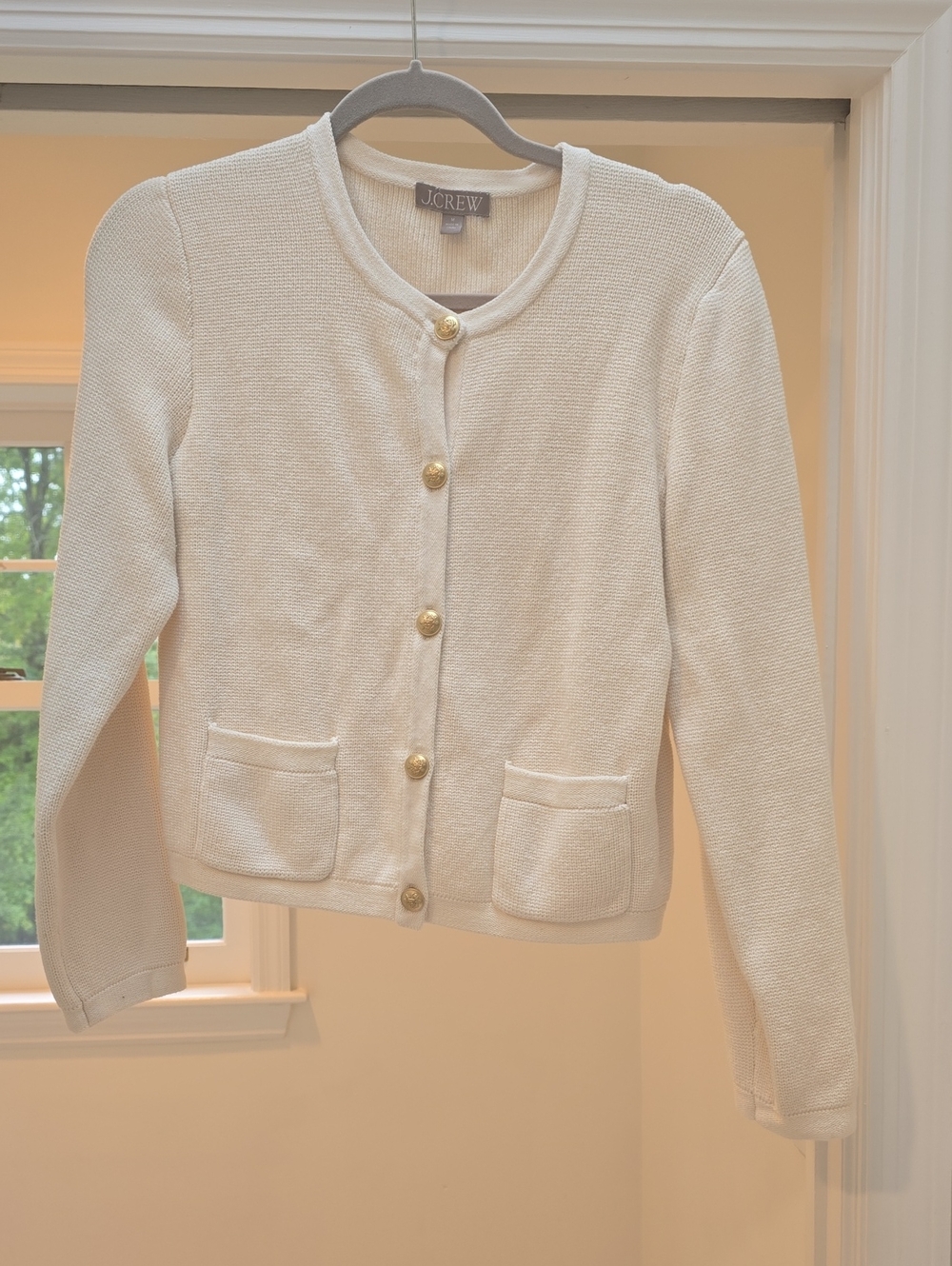 J. Crew Cream Knit Button Cardigan with Gold Buttons